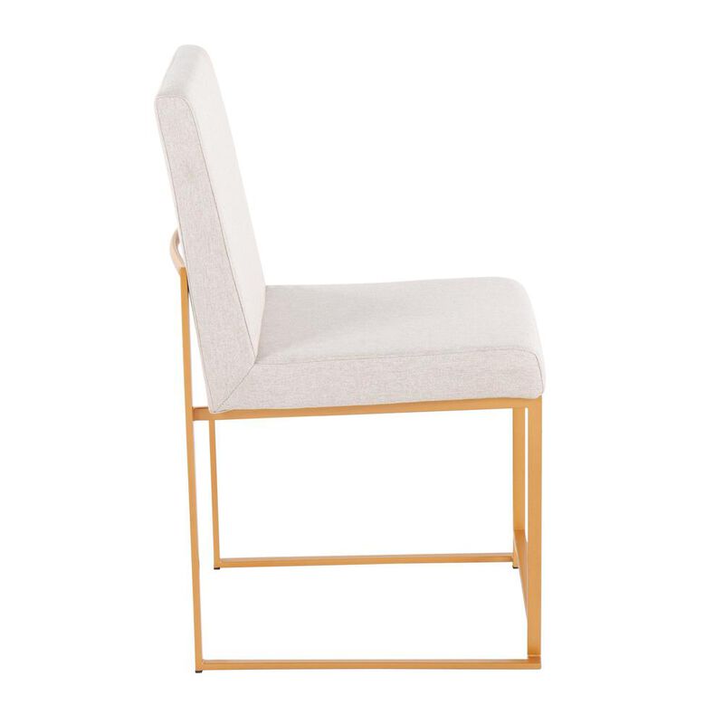 LumiSource Gold Steel, Beige Fabric High Back Fuji Dining Chair - Set of 2