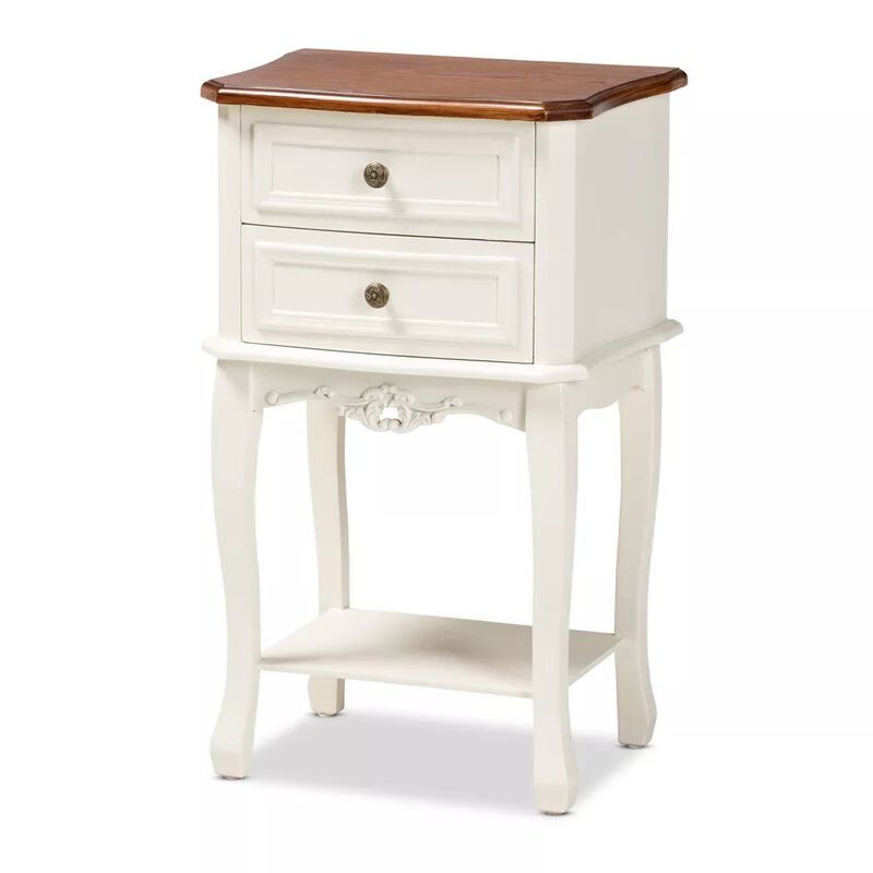 Baxton Studio Darla Classic And Traditional French White And Cherry Brown Finished Wood 2-Drawer Nightstand