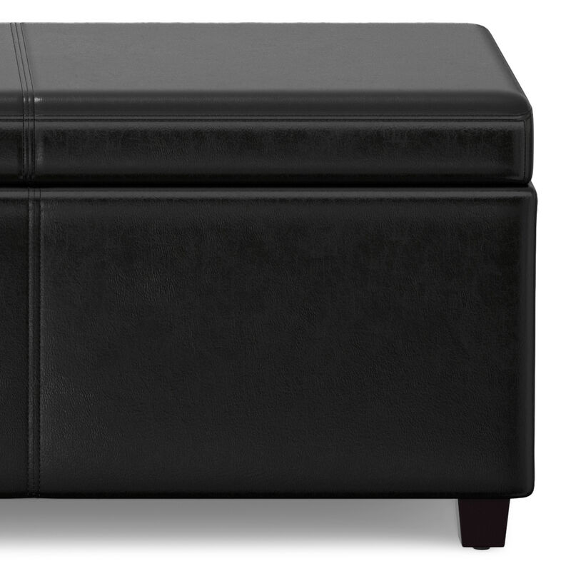 Avalon Extra Large Storage Ottoman Bench in Midnight Black Faux Leather