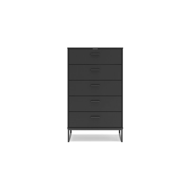 Alli Tall Dresser Chest, 5 Drawers, Matte Black, Metal Base, 51 Inch