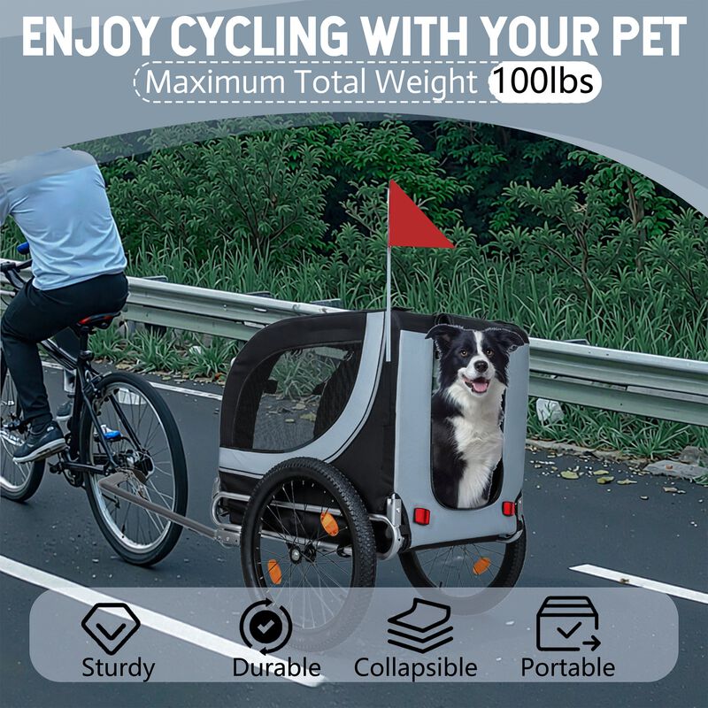 100LB Capacity All-Terrain Dog Bike Trailer-20 1/8" Fat Tire & Fleece Mat image number 4