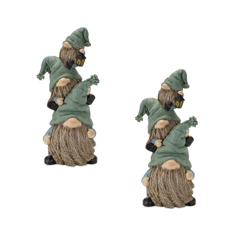 Set of 2 Triple Gnome Stack Statues &ndash; Whimsical Resin Decor for Yard, Patio, and Garden Spaces