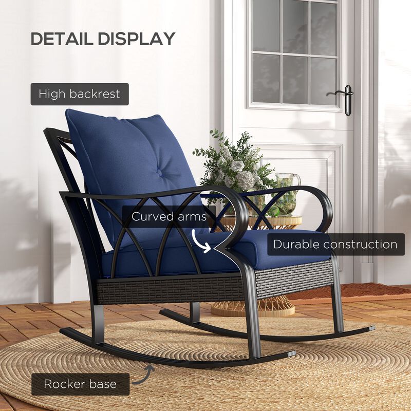 Hivvago Aluminum Frame Wicker Rocking Chair with Cushions image number 5