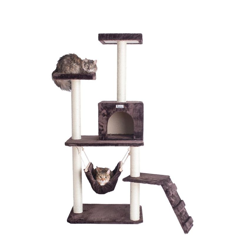 Armarkat 57-Inch Real Wood Cat Tree In Coffee Brown With Four Levels, Ramp