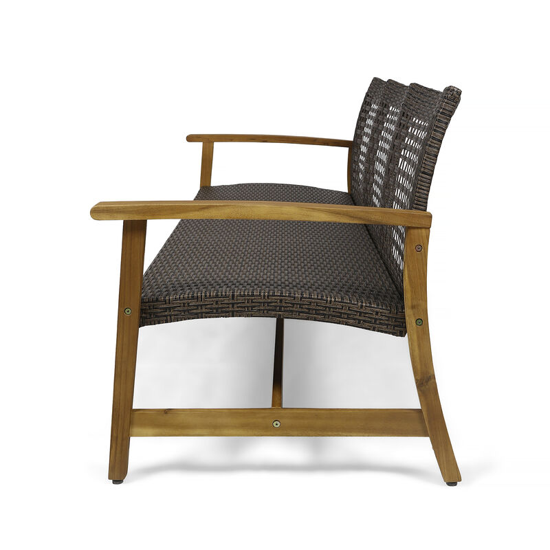 Merax Outdoor Acacia Wood Wicker 3 Seater Sofa, Patio Furniture Conversation Set for Backyard