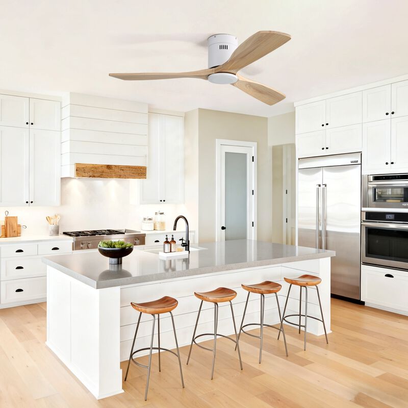52 Inch Wooden Ceiling Fan With 3 Solid Wood Blades Remote Control Reversible DC Motor Witout Light image number 5