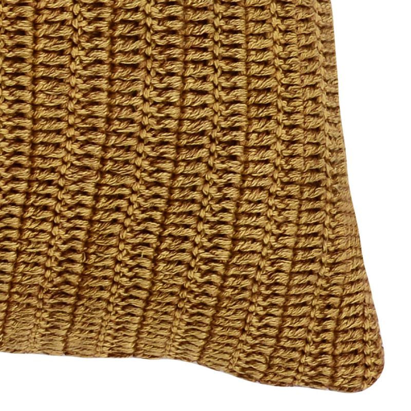 Rosie 22 Inch Square Accent Throw Pillow, Hand Knitted Designs, Brown Linen - Benzara image number 3