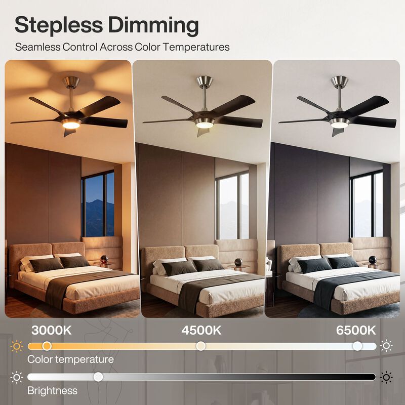 Black Ceiling Fan with Light and Remote, Five-Blade Dimmable LED DC Fan image number 6