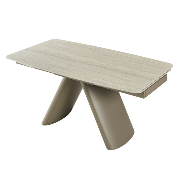 Retractable Imitation Sintered Stone Table,Heat Resistant Scratch proof Heavy Duty Carbon Steel Base for Home,Kitchen,Living Room