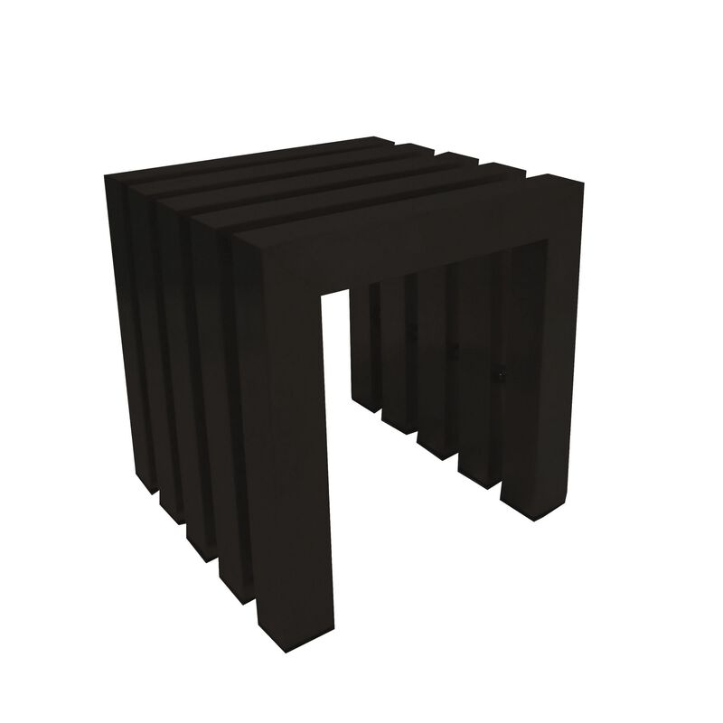 Namo 17 Inch Accent Stool, Modern Slatted Design, Rectangular, Black Steel image number 0