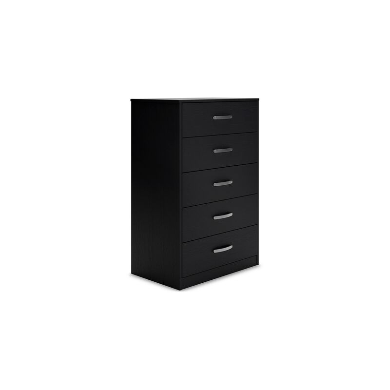 Finny Tall Dresser Chest, 5 Drawer, Matte Black, Silver Metal, 46 Inch