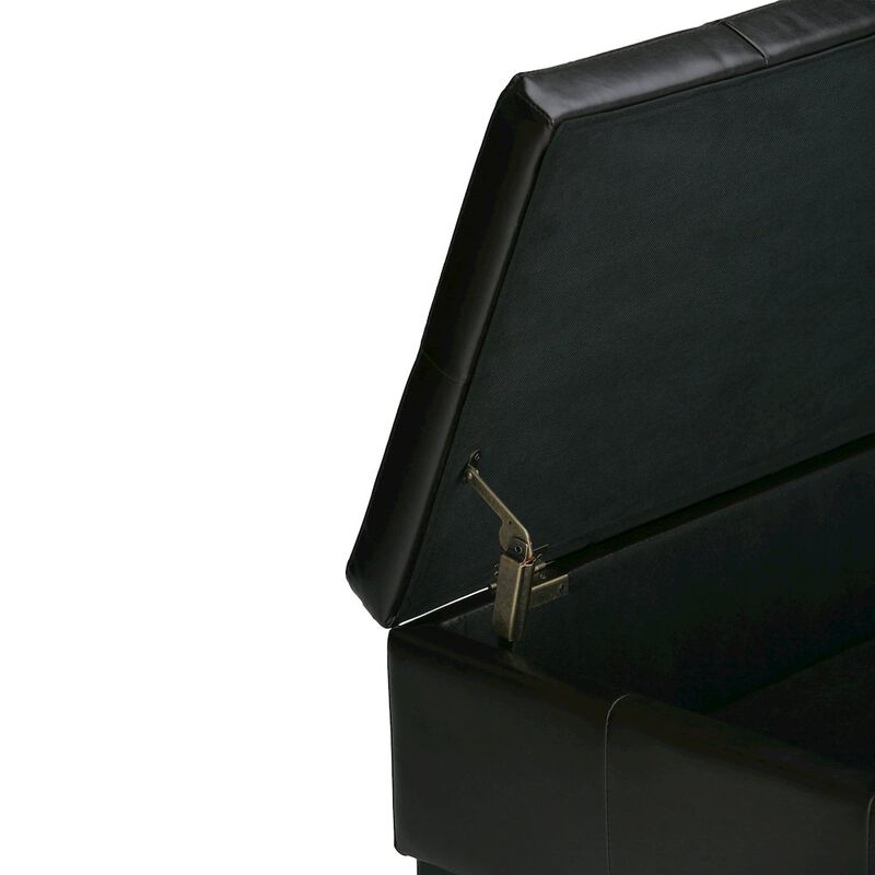 Simpli Home Dover Square Coffee Table Storage Ottoman In Tanners Brown Vegan Faux Leather