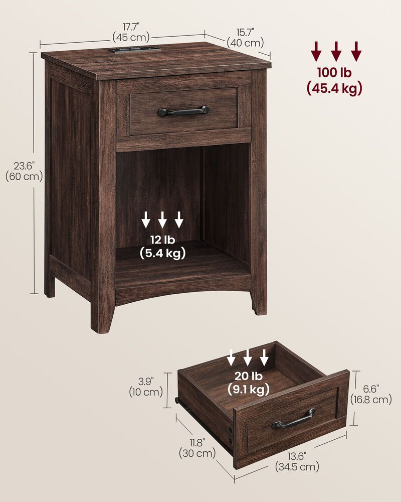 Nightstand with Charging Station and Open Compartment for Convenient Storage image number 5
