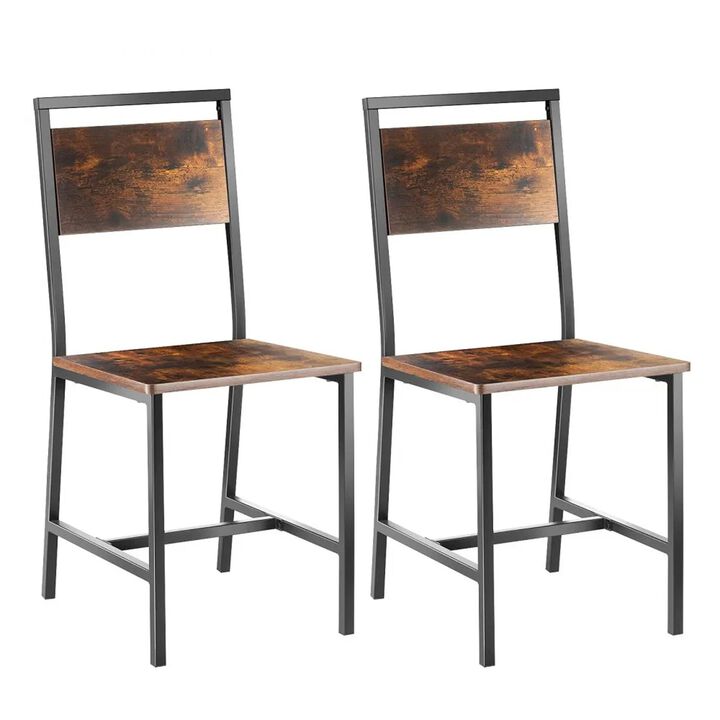 Wood Dining Chairs Set of 2 with Metal Frame and Backrest