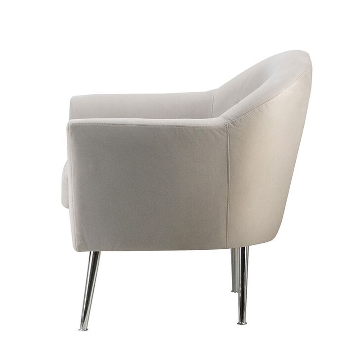 30 Inch Modern Accent Sofa chair, Curved, Ivory Fabric Upholstery - Benzara