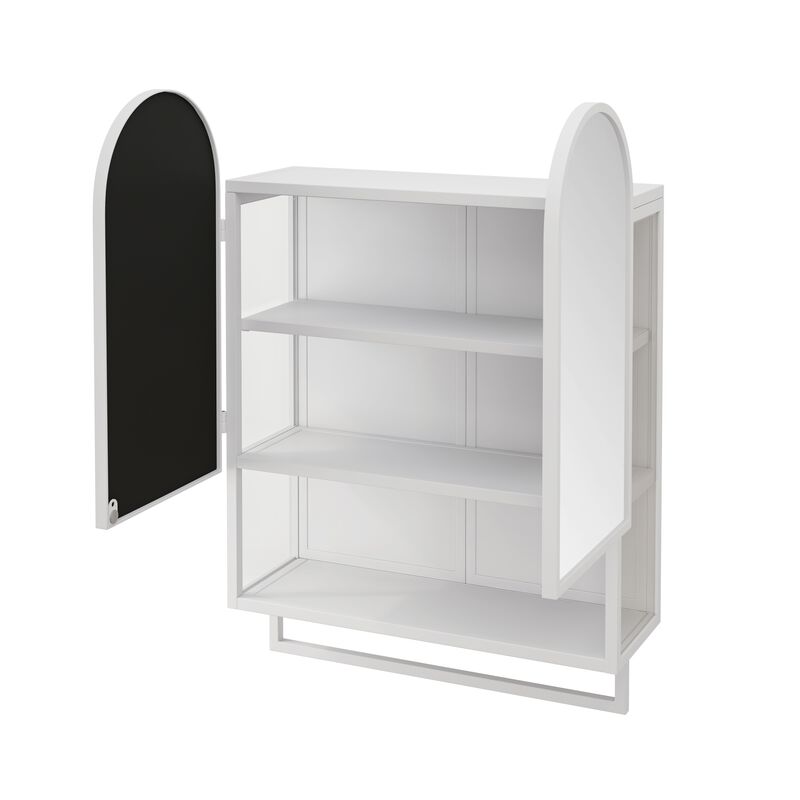 ELEMENT ACE Modern Double-Arched Mirror Cabinet with Adjustable Shelves and Towel Rack for Bathroom Organization and Storage image number 8