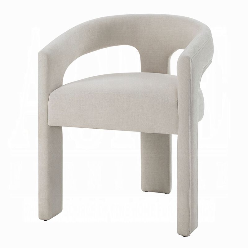 Gamo Set of 2 Side Dining Chair, Rounded Back, Modern White Chenille - Benzara