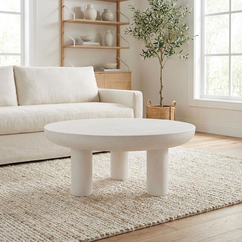 Starlight Canyon Home White Concrete Coffee Table with Iron Frame Support and Single Piece Design image number 3