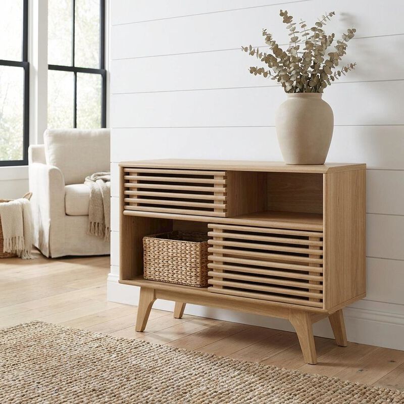 Brown wood TV stand with sleek design and sturdy construction image number 3