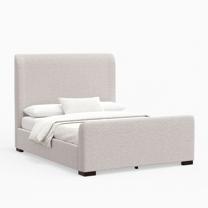 Deli California King Bed, Gray Linen Upholstery, Wingback Headboard - Benzara image number 0