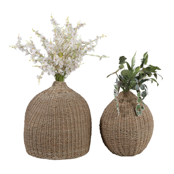 S/2 18/21" Rattan Vases