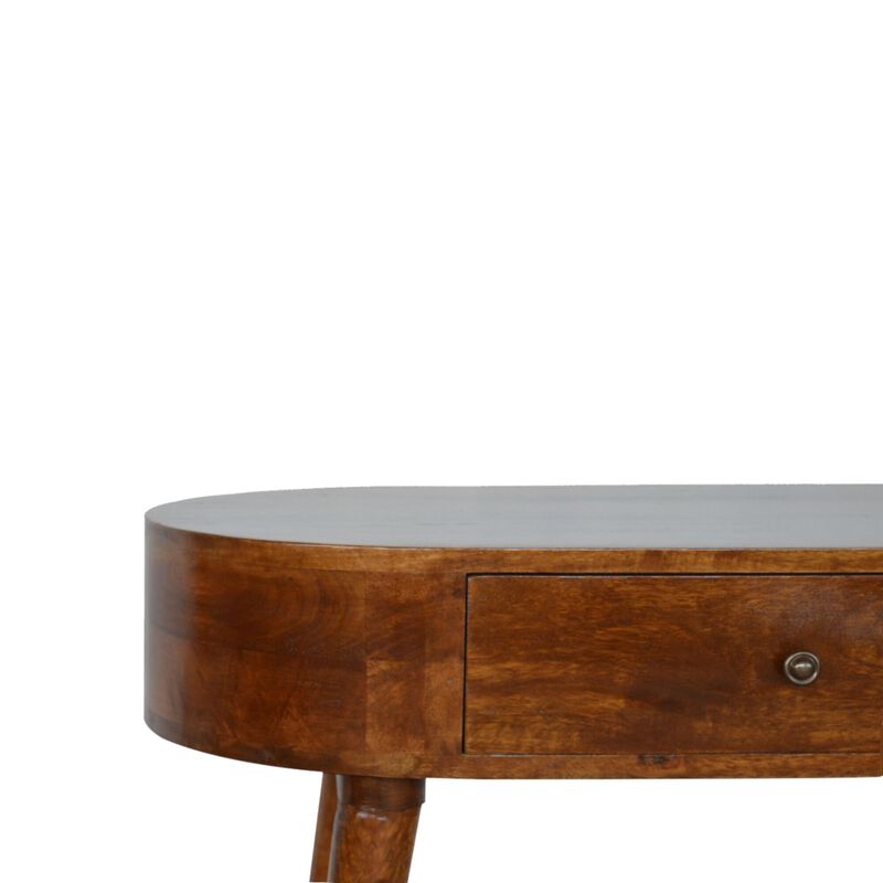 Solid Wood Chestnut Rounded Small 1 Drawer Console Table