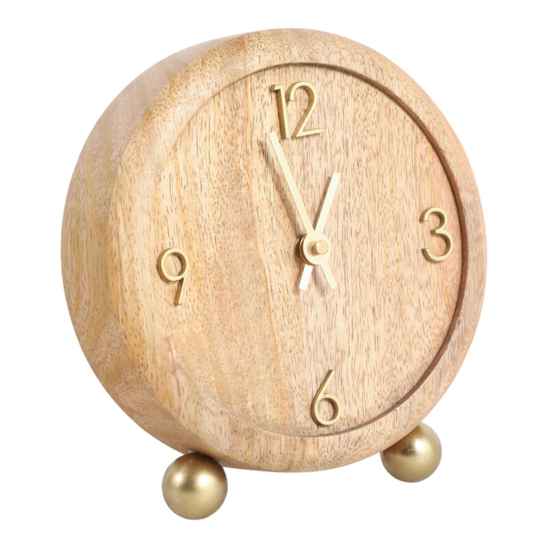 7x6" Round Footed Clock With Brass Details, Natura image number 1