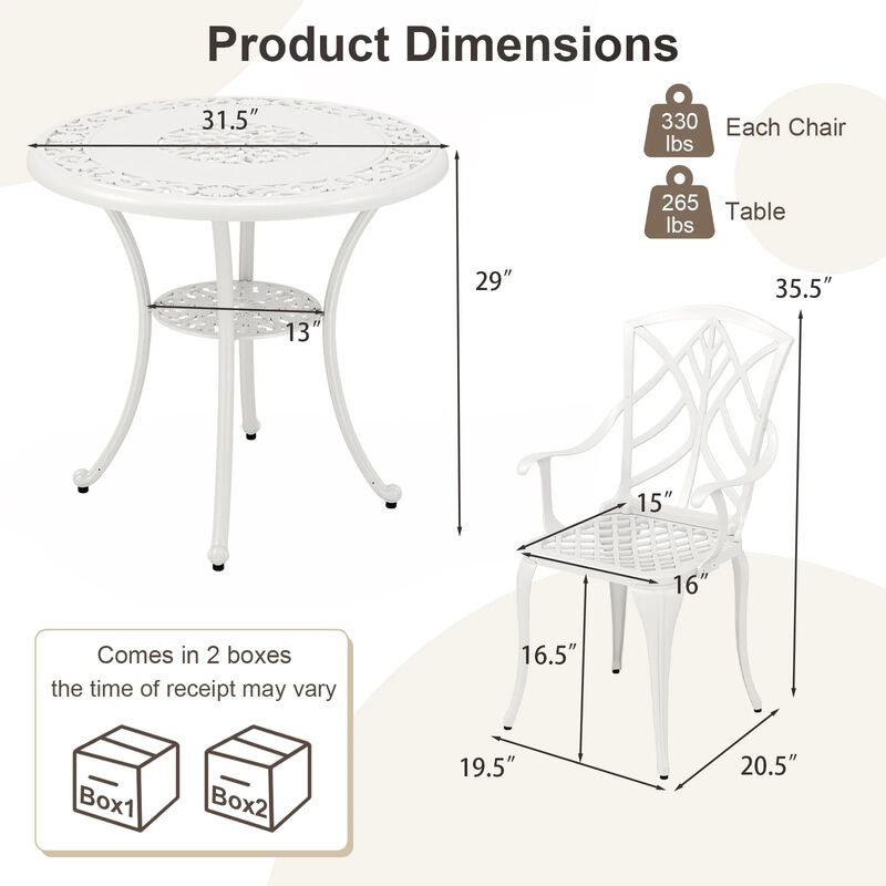 Mondawe Outdoor 5-Piece Premium Bistro Set,Cast Aluminum Rustproof Frame, Table With Umbrella Hole