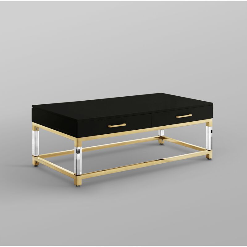 Inspired Home Kalel High Gloss 2 Drawers Coffee Table with Acrylic Legs Stainless Steel Base