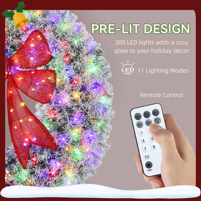 BreeBe 48 Inch Pre-Lit Christmas Wreath with Bow and Remote image number 4
