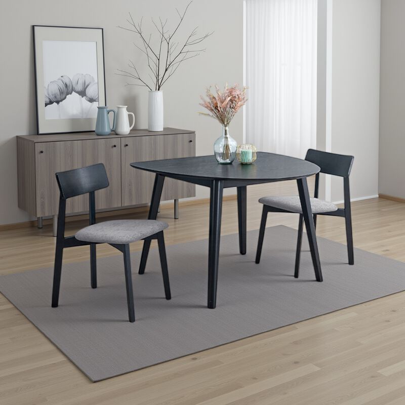 Rory Dining Table, 43 Inch Half Moon Top, Scandinavian Black Wood