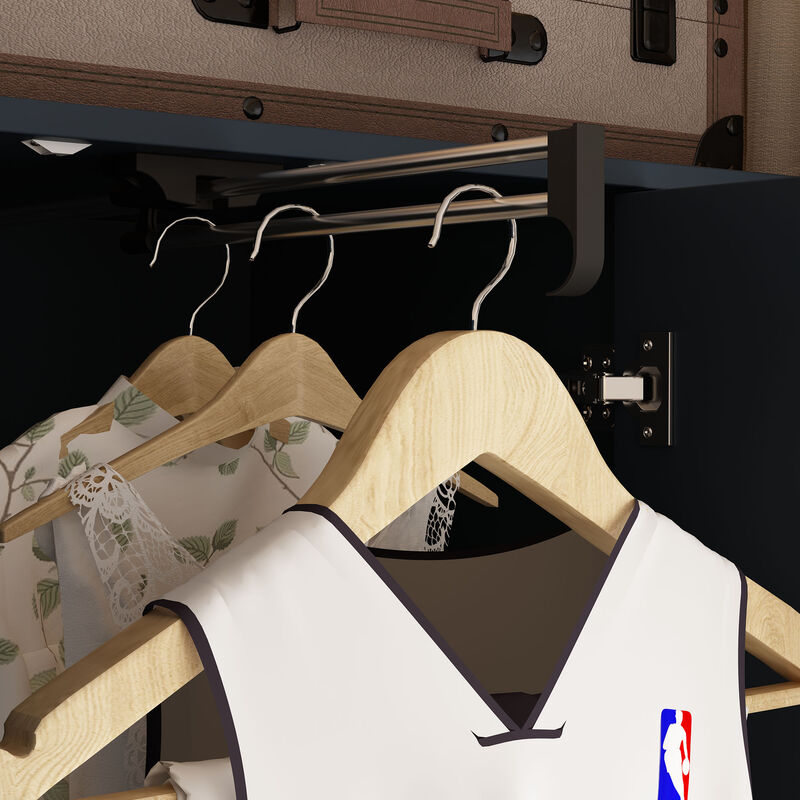 Blue Wood 35.5 in. W Armoires Wardrobe With Mirror, Pulling Hanging Rod, Drawers, Shelves 15.8 in. D x 70.8 in. H