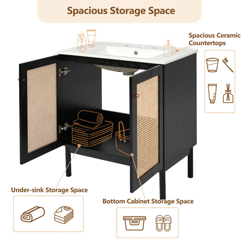 ELEMENT ACE Space-Saving Natural Bamboo Vanity with Handwoven Rattan Doors image number 8