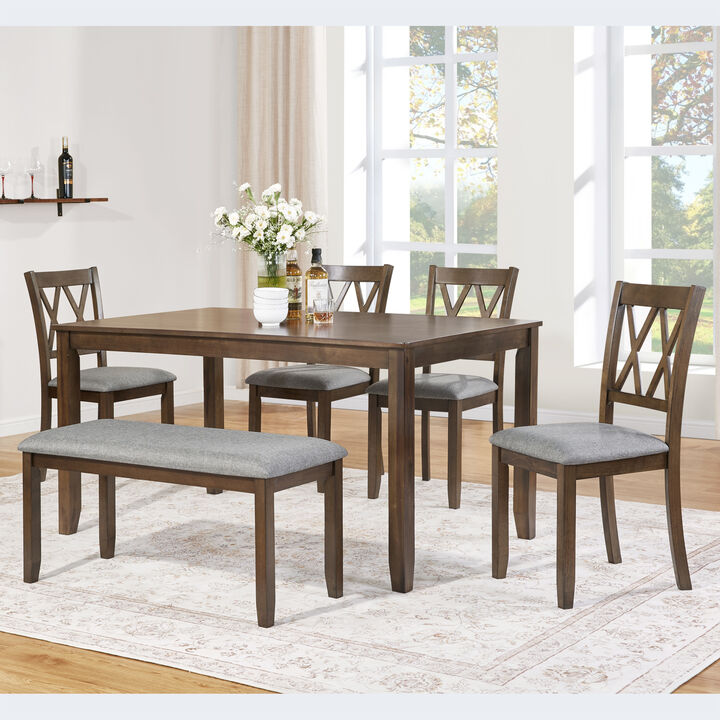 Caxmaf Farmhouse 6‑Piece Wooden Dining Table Set