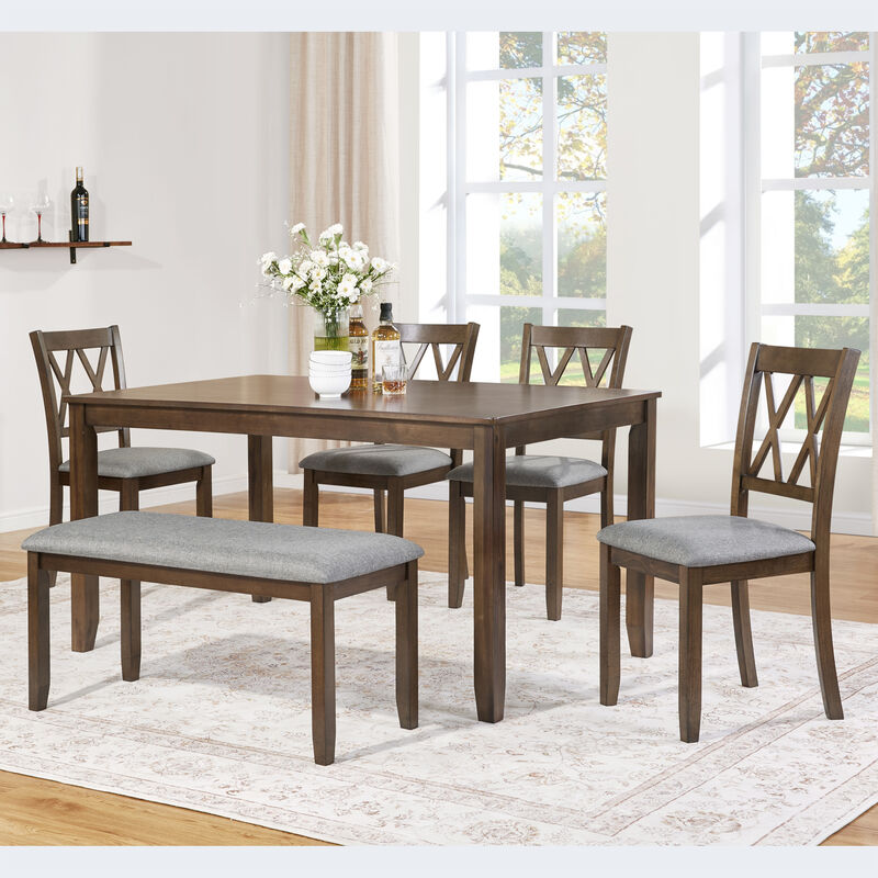 Caxmaf Farmhouse 6‑Piece Wooden Dining Table Set image number 1
