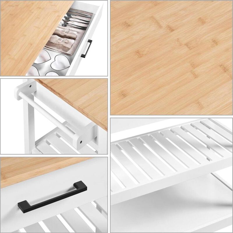 Hivvago White Kitchen Island Cart with Drawer Storage Shelves and Locking Casters