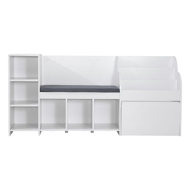 Wooden Kids Storage Bench Reading Nook with Bookshelf, Toy Box Organizer for Kids Room