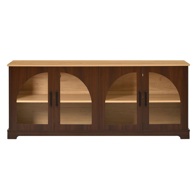 TATEUS Elegant Farmhouse Media Sideboard with Semi-Arched Glass Doors, 70" TV Stand Cable Management image number 0
