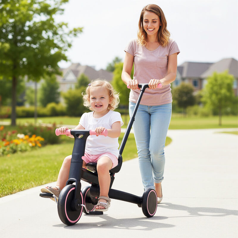 4 in 1 Kids Tricycle with Push Handle Foldable Design and Adjustable Seat image number 1