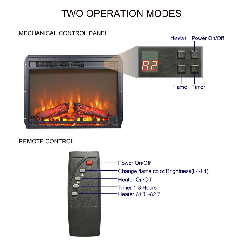 Wall-Mounted Electric Fireplace with Realistic Logs Remote and Timer
