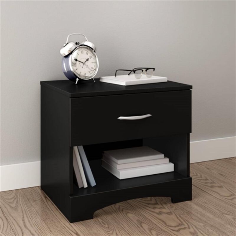 Hivvago Modern 1 Drawer Nightstand End Side Table Storage in Black