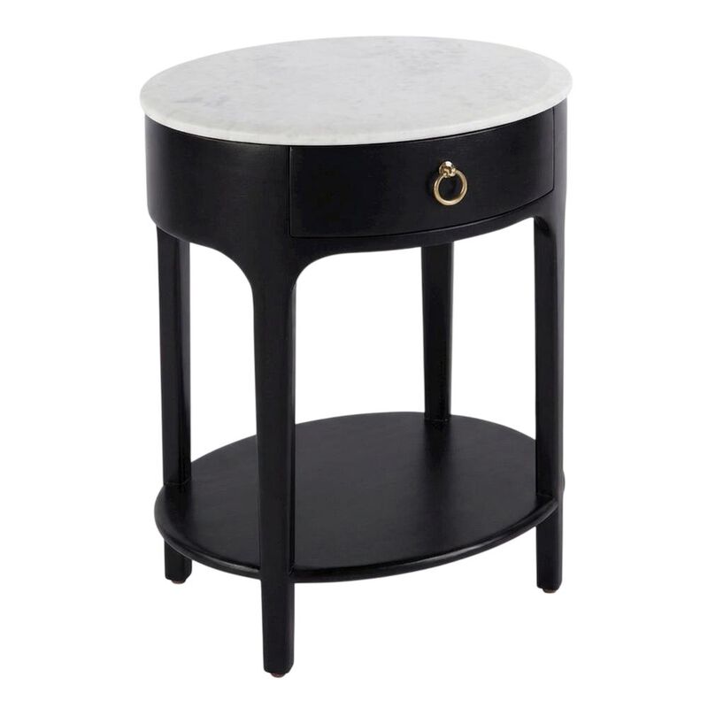 Butler Specialty Ellen 18.25 in. W Oval Marble and Wood 1 Drawer Nightstand, Black image number 0