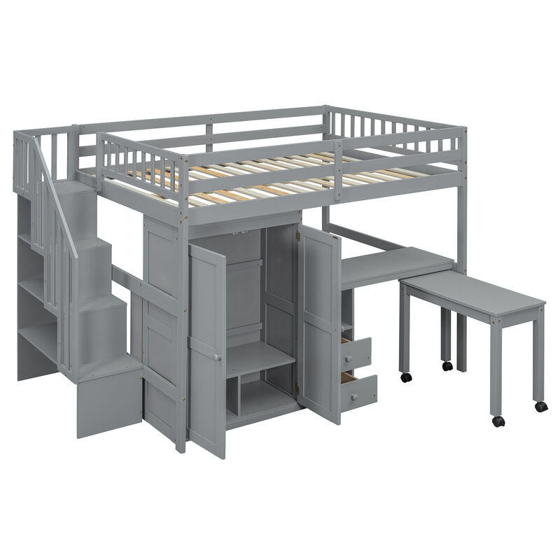 Merax Loft Bed with Desk and Wardrobe