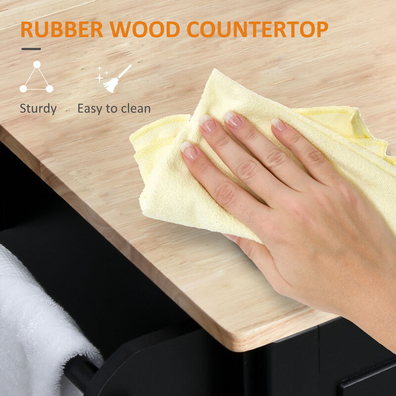 Streamdale Black Mobile Kitchen Island with Drop Leaf and Storage