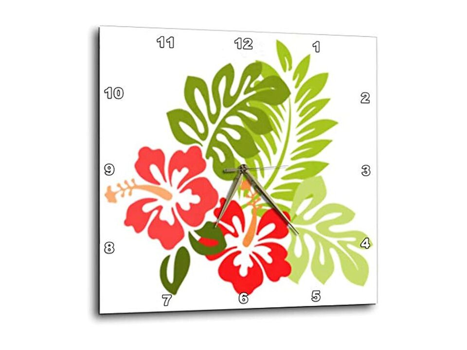 Hawaiian Hibiscus Leaves Wall Clock 10 Inch Home Decor