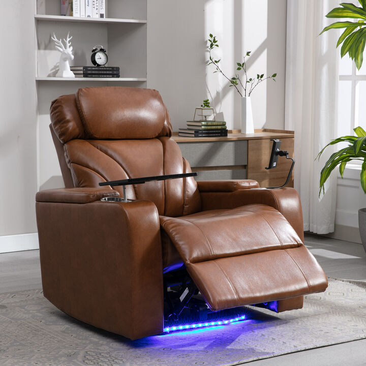 Electric Power Recliner with USB Charging Port, Hidden Arm Storage, Cup Holder and Bluetooth Speaker
