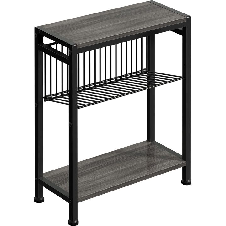 Small End Table for Small Space, 3-Tier Narrow Side Table with Magazine Holder,Small Nightstand, Skinny Snack Couch Table in Liv