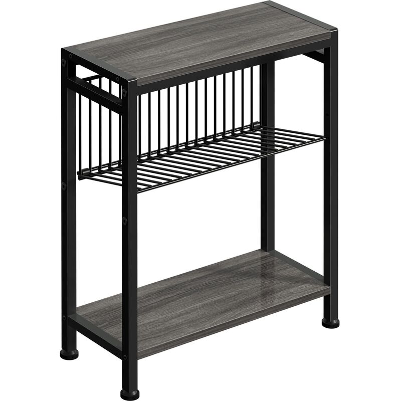 Small End Table for Small Space, 3-Tier Narrow Side Table with Magazine Holder,Small Nightstand, Skinny Snack Couch Table in Liv