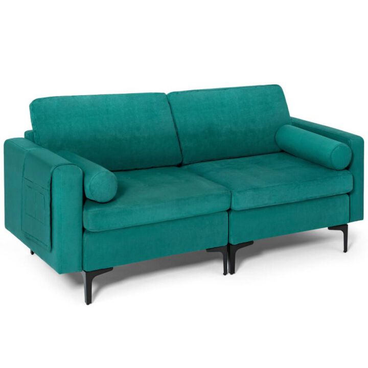 Hivvago Modern Loveseat Sofa with 2 Bolsters and Side Storage Pocket