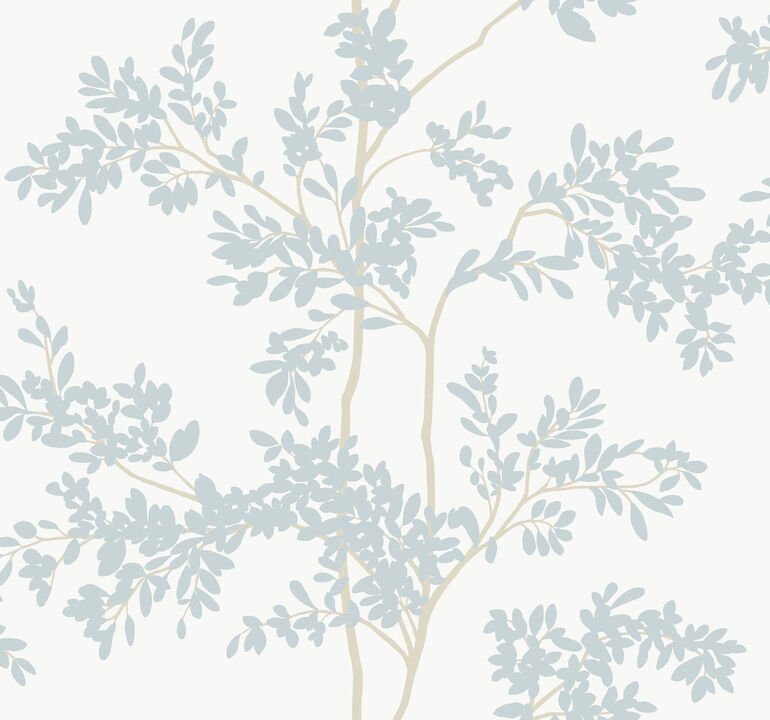 Lunaria Silhouette White & Cloud Blue Wallpaper